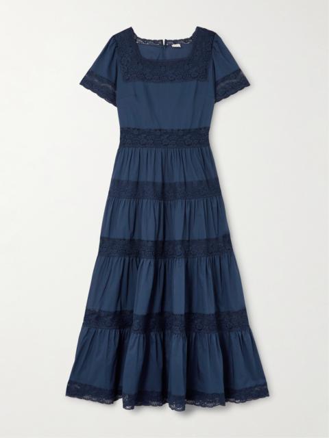 Tiered Lace-trimmed Cotton-poplin Midi Dress