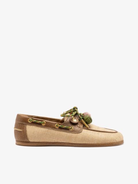 Cyprus Boat Shoe In Beige Raffia And Brown Leather