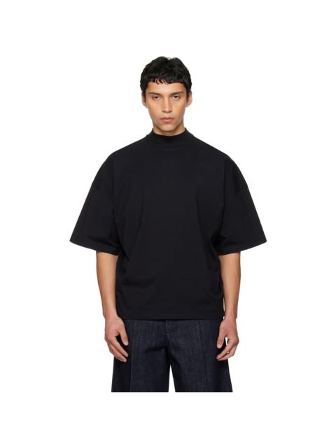 Black Cotton Mock-Neck T-shirt