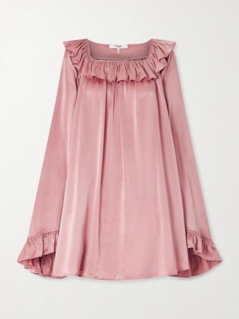 Ruffled Silk-satin Mini Dress