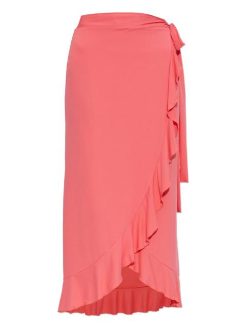 ruffled-trim tie-fastening midi skirt