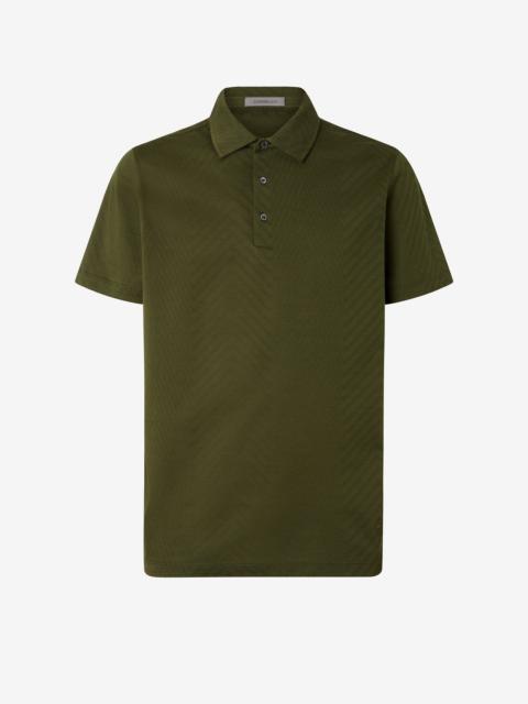 Green button-up lisle thread polo shirt