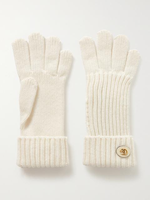 Embellished Leather-trimmed Wool And Cashmere-blend Gloves