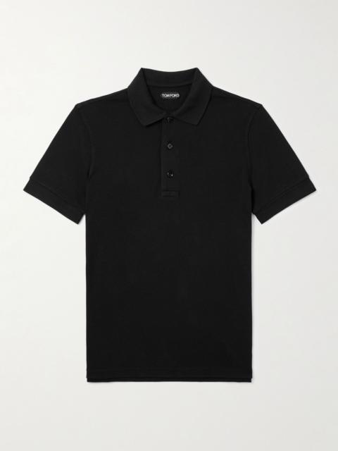 Slim-Fit Lyocell and Cotton-Blend Piqué Polo Shirt Black