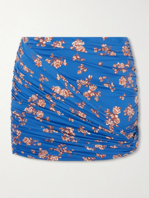 Ruched Printed Stretch-jersey Mini Skirt