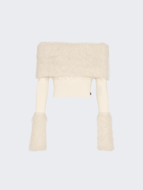 Ribbed Knit And Fuzzy Sweater Ecru