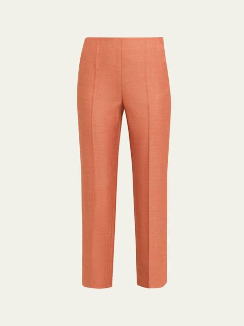 Button-Hem Straight-Leg Ankle Trousers