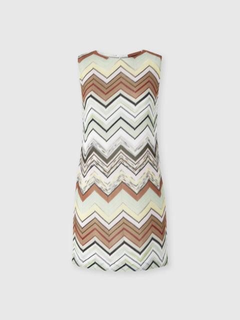 Sleeveless Chevron Viscose and Cotton Mini Dress