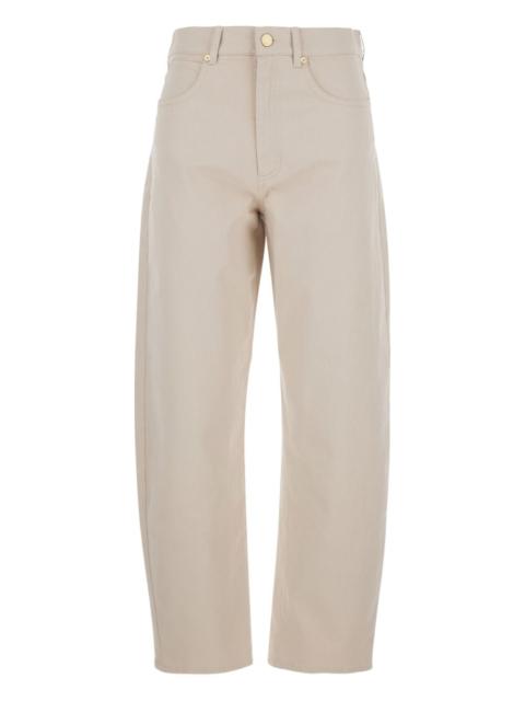 beige button trousers