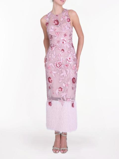 EMBROIDERED FRINGE MIDI DRESS