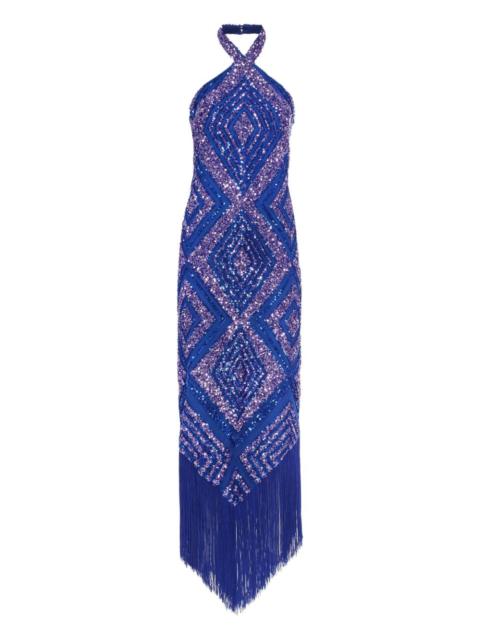 Nina fringed-geometric midi dress