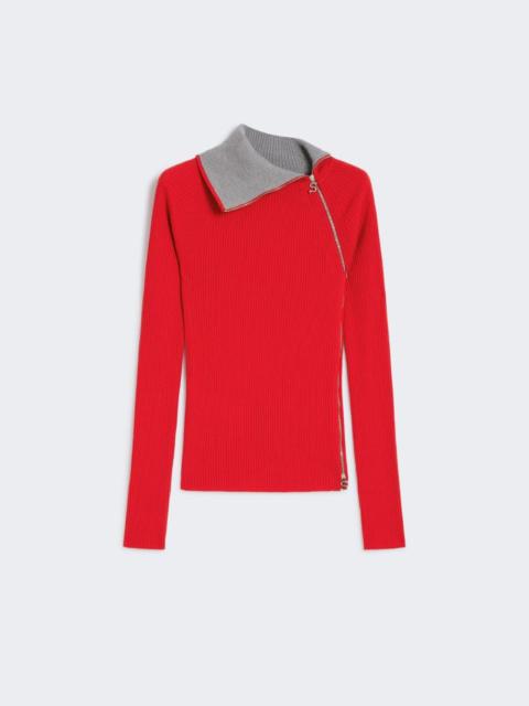 Sweater with zip-up high neck detail - RED