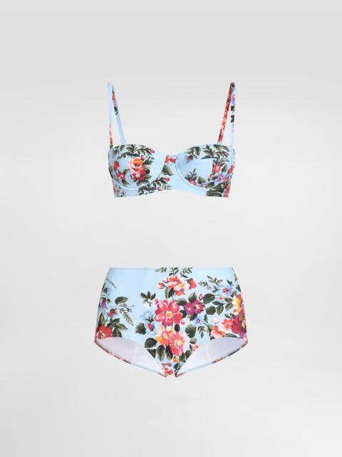 Flower bouquet-print balconette bikini