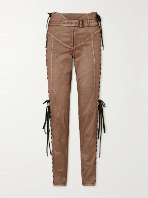 + KNWLS lace-up stretch coated-cotton skinny pants