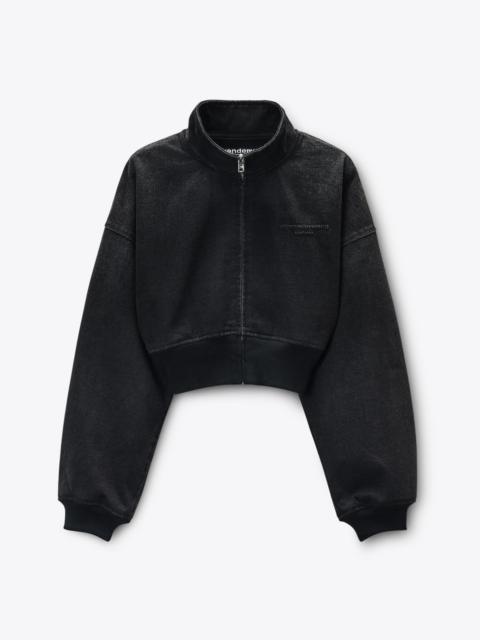 Black Brushed Denim Funnel Neck Jacket