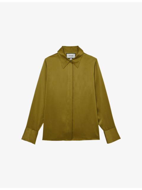Ameira Concealed-Placket Long-Sleeve Silk Shirt