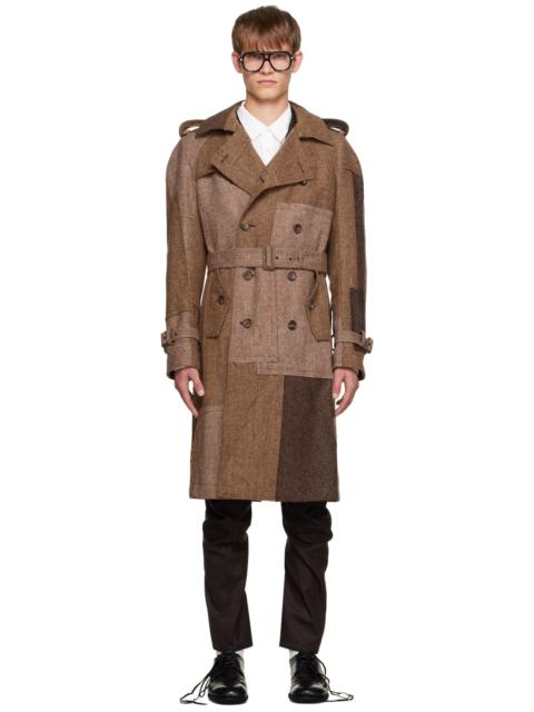 herringbone double-breasted wool coat