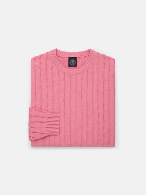 PINK COTTON-CASHMERE CABLE CREWNECK SWEATER - TRIM FIT