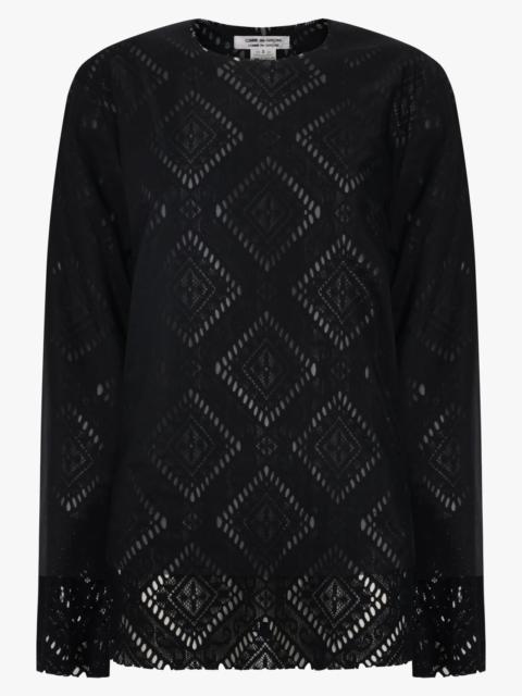 LAYERED L/S SHEER X LACE TOP | BLACK