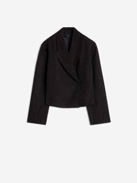 Cropped Linen Blend Blazer in Black