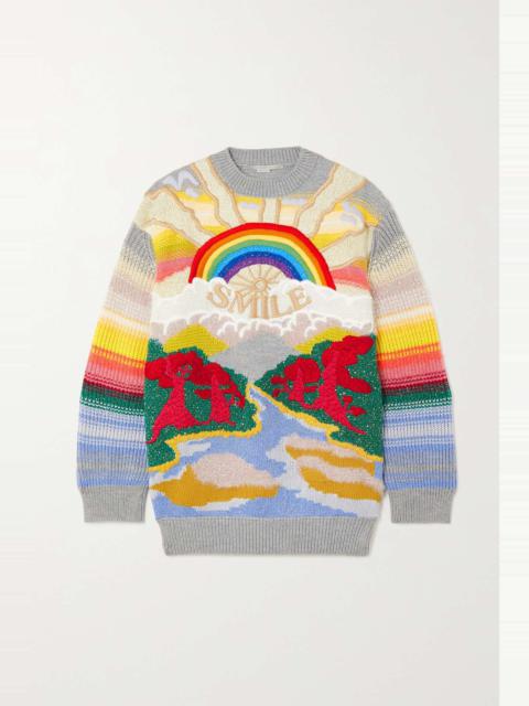 Festive Smile embroidered intarsia wool-blend sweater