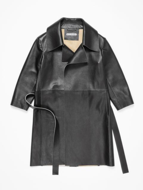 Double-breasted leather coat - Black