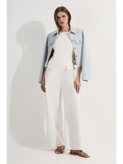 Compact Stretch Stab Stitch Square Neck Tailored Wide Leg Jumpsuit