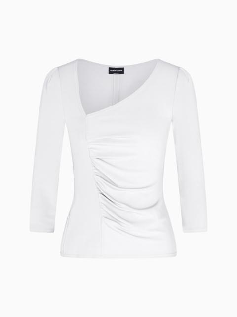 VISCOSE JERSEY JUMPER WITH AN ASYMMETRIC NECKLINE