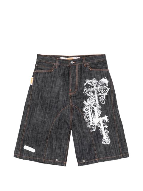 graphic-design denim shorts
