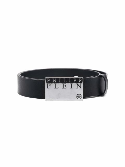 logo buckle leather belt