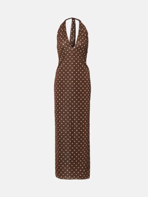 Lumière polka-dot halterneck maxi dress