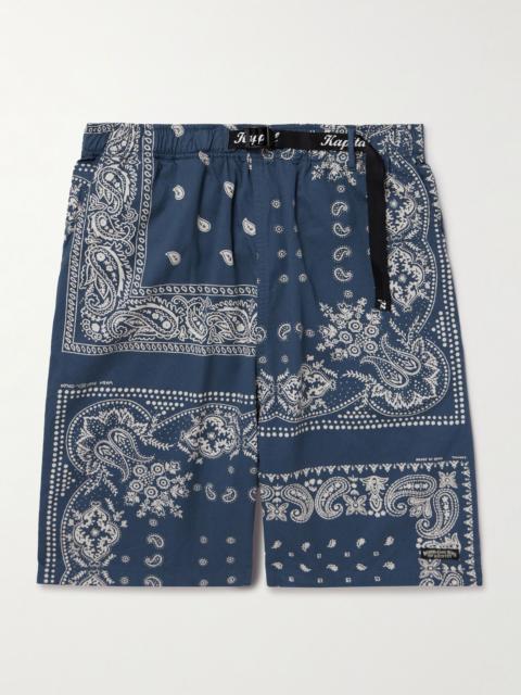 Straight-Leg Belted Bandana-Print Patchwork Cotton-Twill Shorts Navy