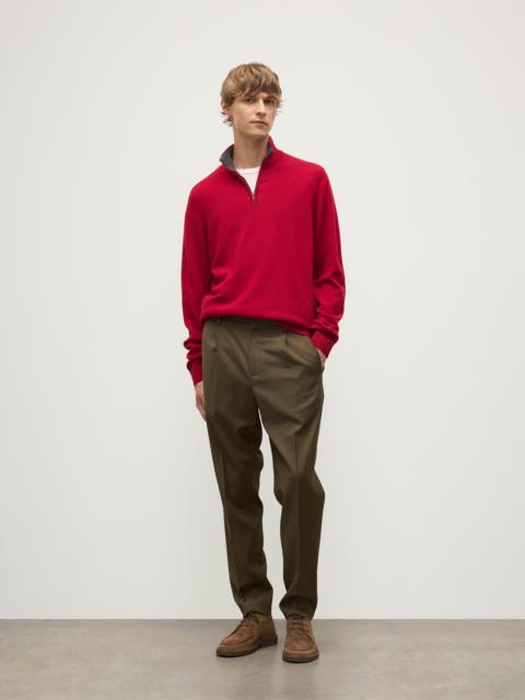 Rory Red & Grey Classic Cashmere Contrast Zip Neck Jumper