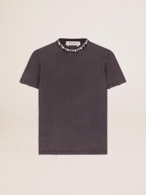 Women's anthracite gray T-shirt with crystals