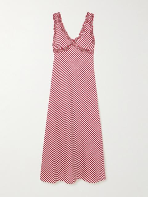 Albina Corded Lace-trimmed Pleated Striped Satin Chemise