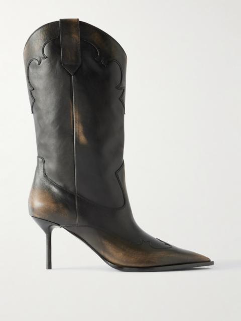 Lidia Embroidered Leather Ankle Boots