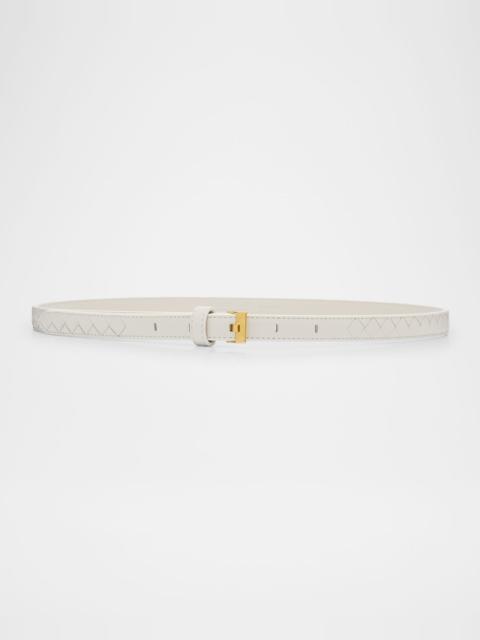 Watch-Buckle Intrecciato Skinny Leather Belt