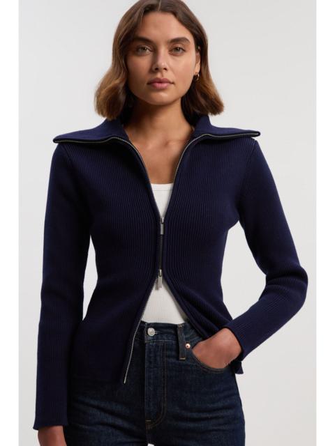 Cotton Zip Through Collar Knit Cardigan