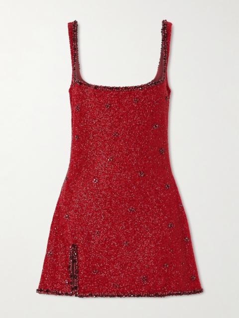 Athena Embellished Stretch-mesh Mini Dress