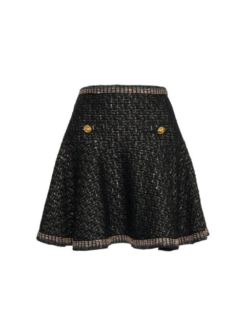 Metallic Bouclé Skater Mini Skirt black