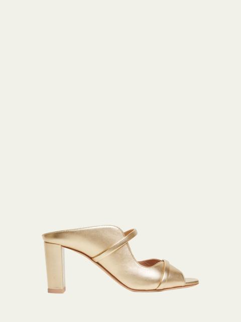 Norah Metallic Leather Two-Band Block Heel Sandals