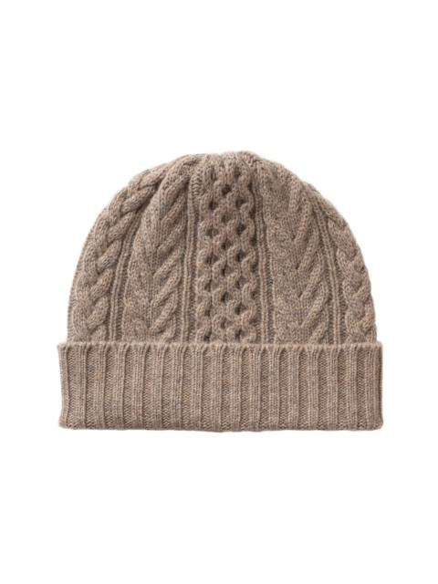 Aran Cable Brown Cashmere Beanie