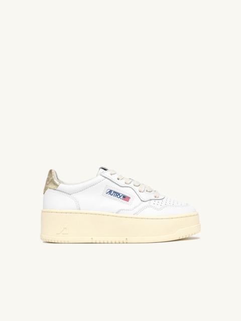 MEDALIST PLATFORM SNEAKERS IN PLATINUM AND WHITE LEATHER