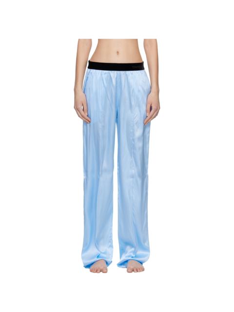 Blue Stretch Silk Satin PJ Lounge Pants