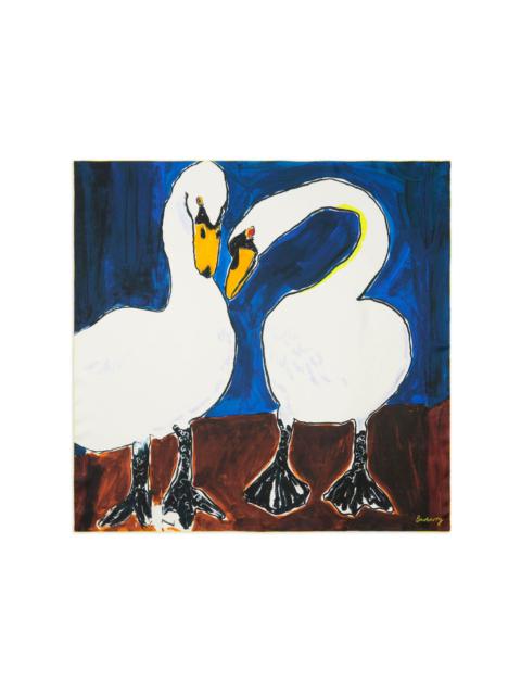 Swan-print silk scarf