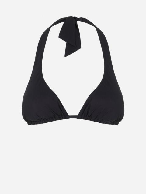 Leopard-print padded triangle bikini top