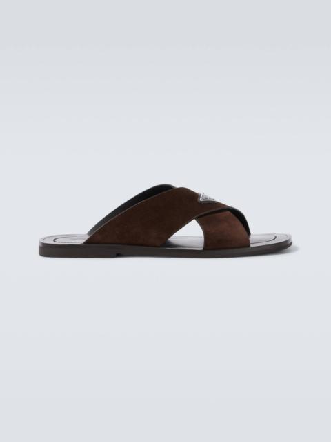Logo suede and leather sandals
