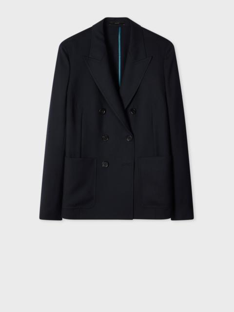 Women's A Suit To Travel In - Navy Unlined Double-Breasted Wool Blazer