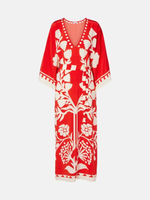 Belted printed silk kaftan