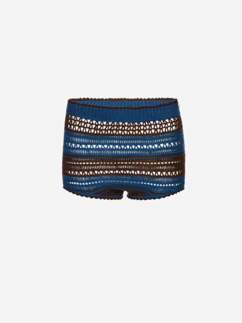 Crochet shorts in blue and brown